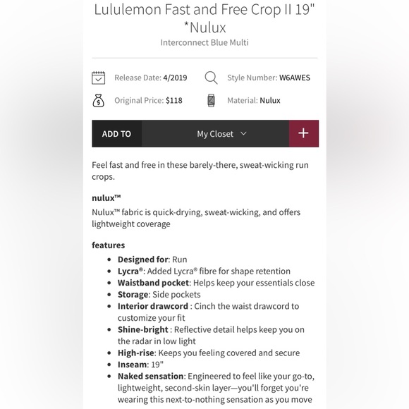 lululemon | size 6 Fast and Free Crop II 19" *Nulux
Interconnect Blue Multi - Picture 7 of 11